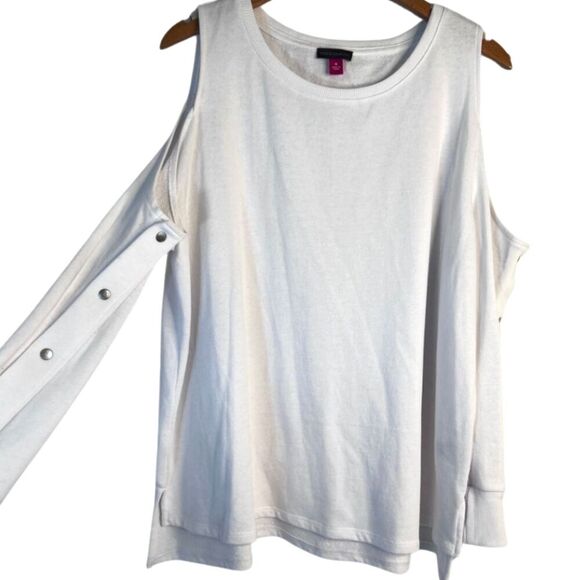 Vince Camuto Cold Shoulder Snap Sleeve White Tunic Sweater Size 1X - Picture 1 of 10